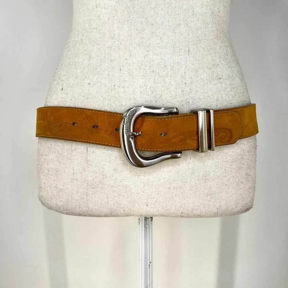 Timberland Embossed Nubuck Leather Belt Tan 32 Waist Cowboy